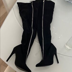Black Over-the-Knee Zipper Stiletto Boots - Women